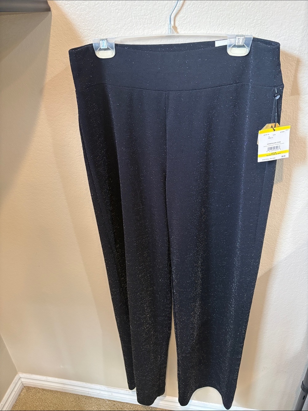 Anne Klein Black Metallic Fleck Wide-Leg Pants